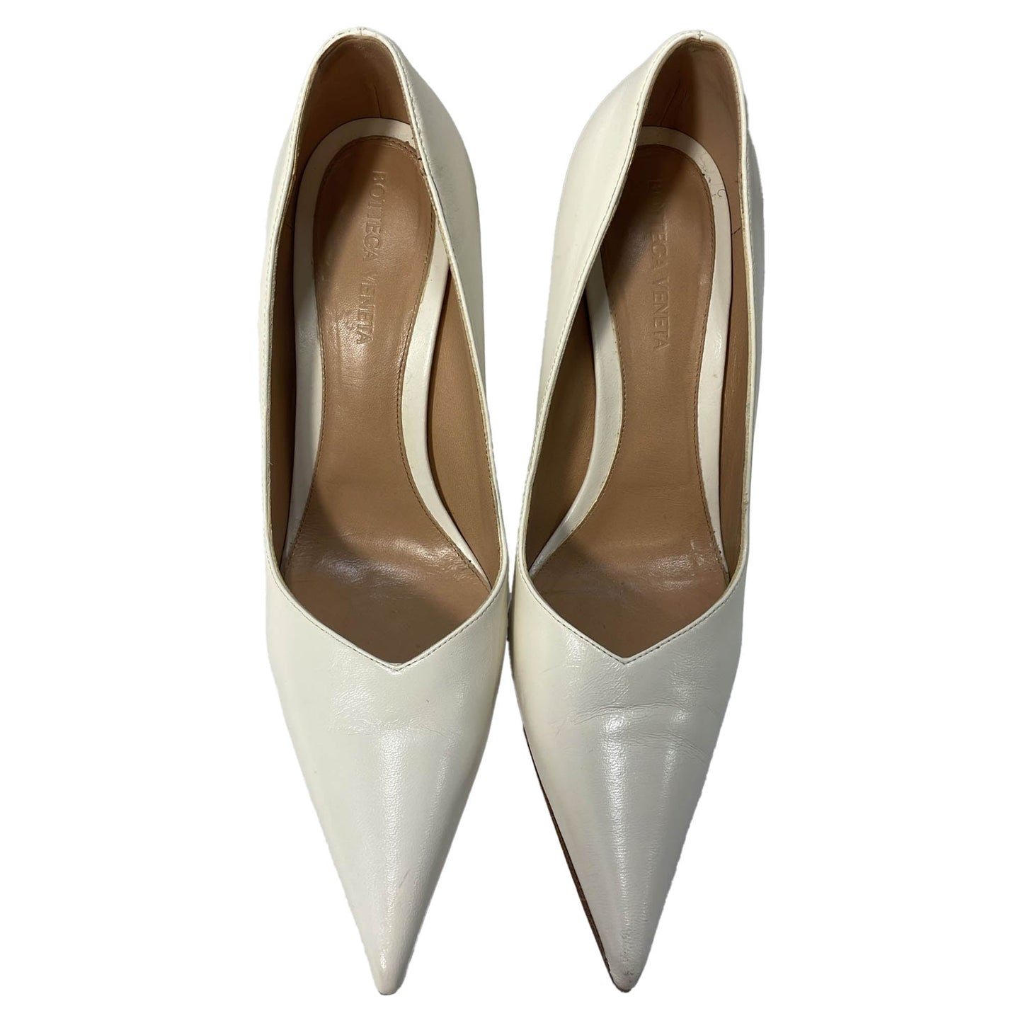 Luxury Bottega Veneta Punta Wedge Pumps in White Leather