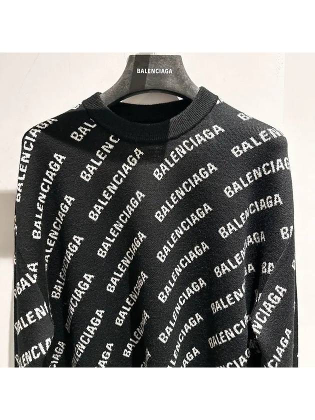Luxury Balenciaga All-Over Mini Logo Wool Knit Top Black