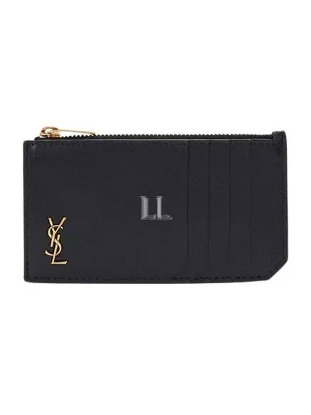 Luxury Saint Laurent Monogram Leather Gold Zipper Card Wallet Black