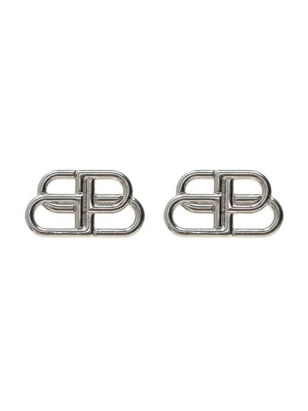 Luxury Balenciaga BB Logo Stud Earrings Silver