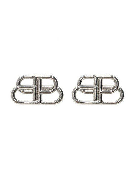 Luxury Balenciaga BB Logo Stud Earrings Silver