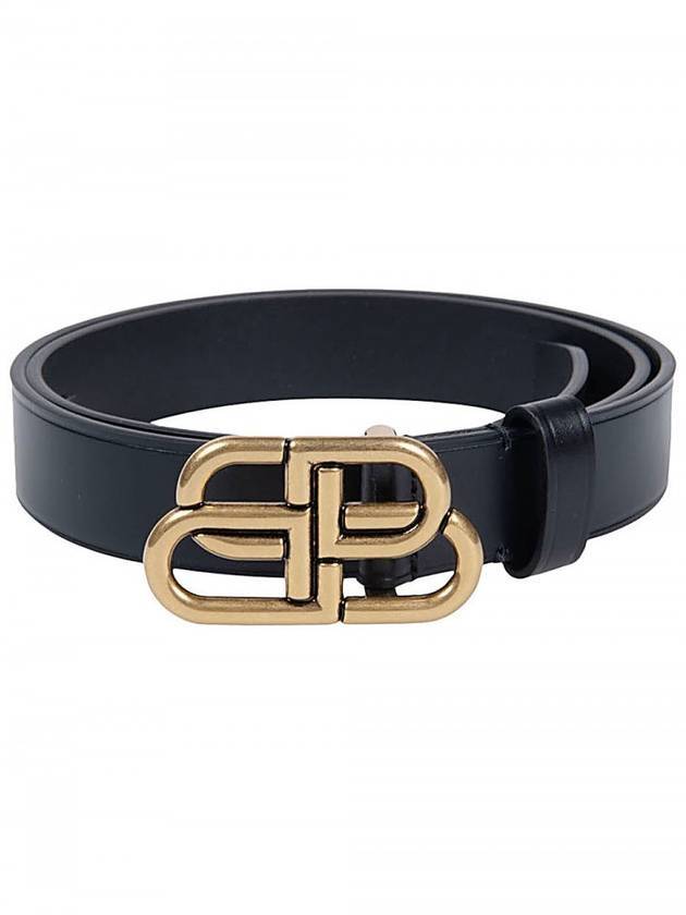 Luxury Balenciaga BB Buckle Belt Black Gold