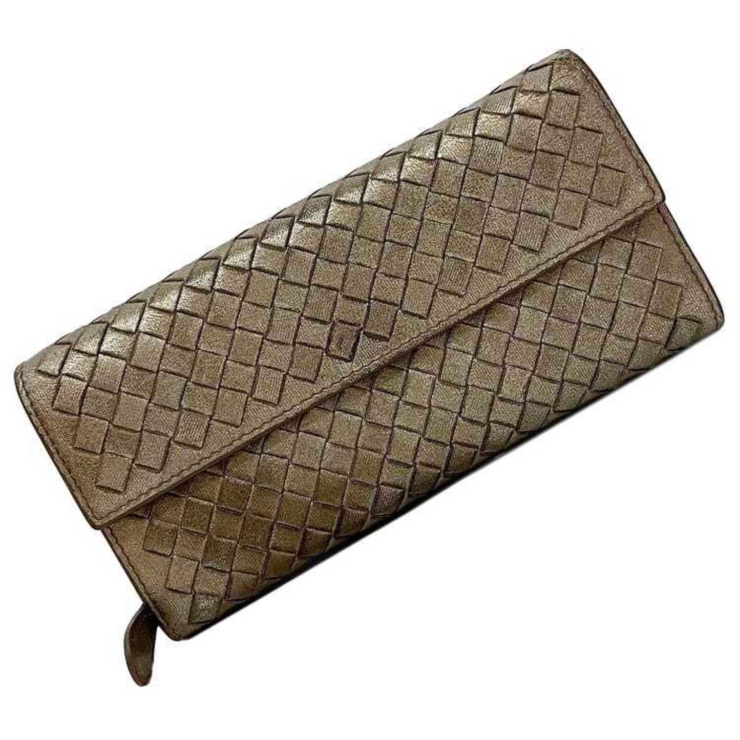 Luxury Bottega Veneta Intrecciato  Metallic Leather Long Wallet (Bi-Fold) ()