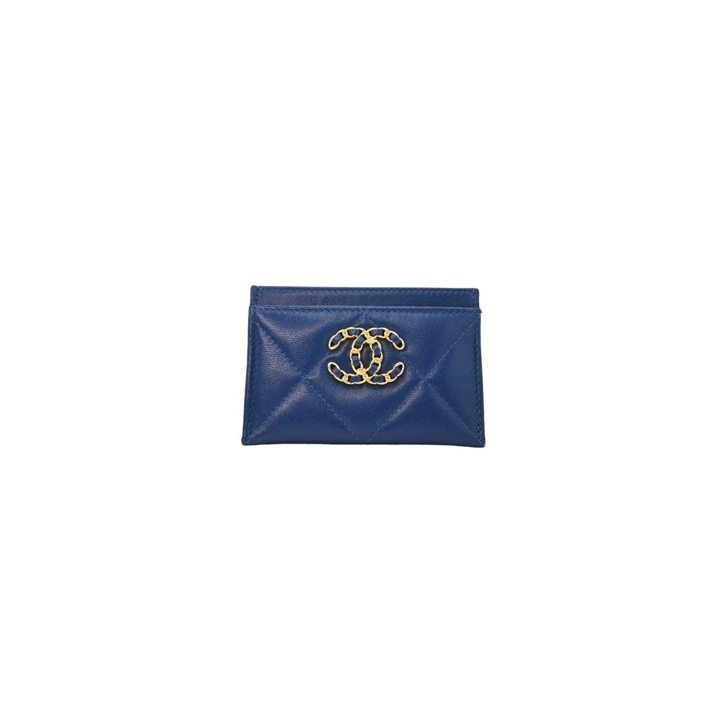 Luxury Chanel bag 19 Quilted Goatskin Card Holder Dark Blue
