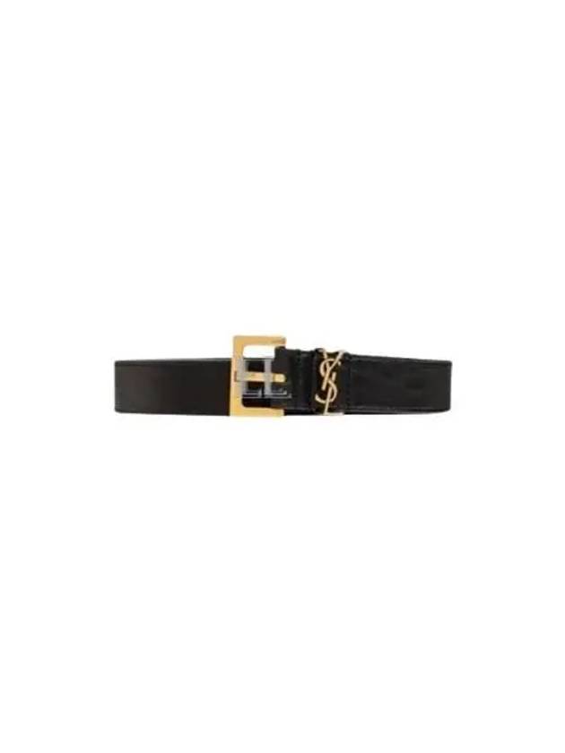 Luxury Saint Laurent Cassandre Leather Belt Black