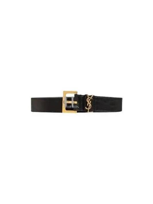 Luxury Saint Laurent Cassandre Leather Belt Black