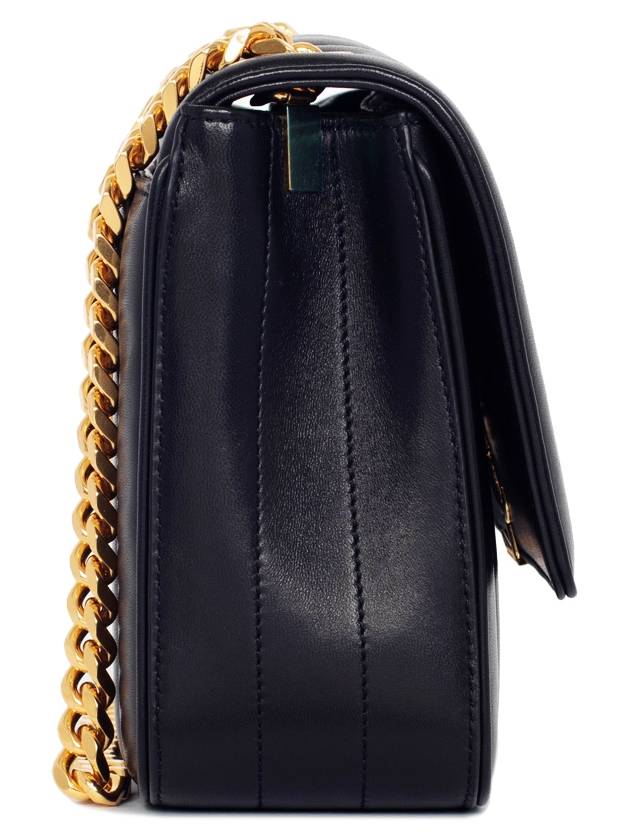 Luxury Saint Laurent Women's Gold Monogram Big Key Chain Leather Medium Shoulder Bag Black