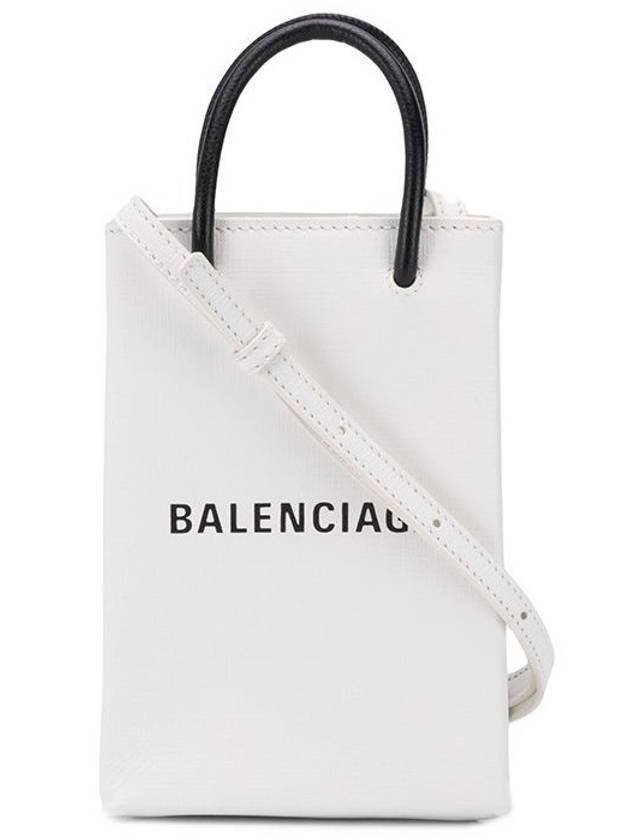 Luxury Balenciaga Logo Leather Phone Holder Mini Bag White