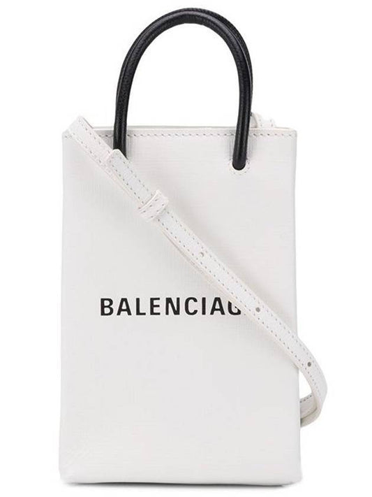 Luxury Balenciaga Logo Leather Phone Holder Mini Bag White