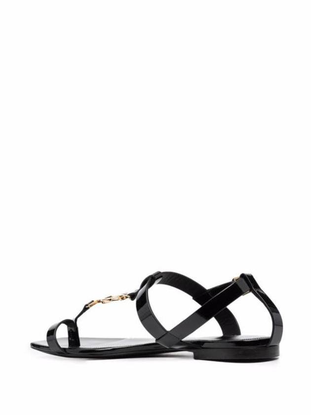Luxury Saint Laurent Women's Cassandra Monogram Logo Patent Leather Sandals Black