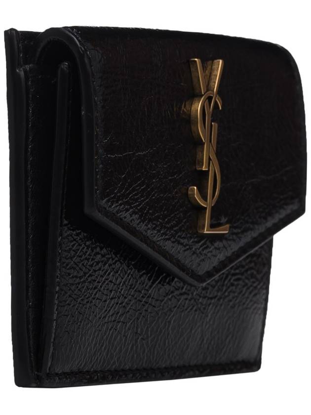 Luxury Saint Laurent Logo Monogram Calfskin Card Wallet Black
