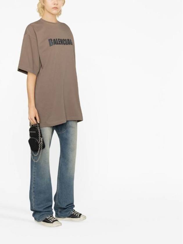 Luxury Balenciaga Logo Print Short Sleeve T-Shirt Taupe