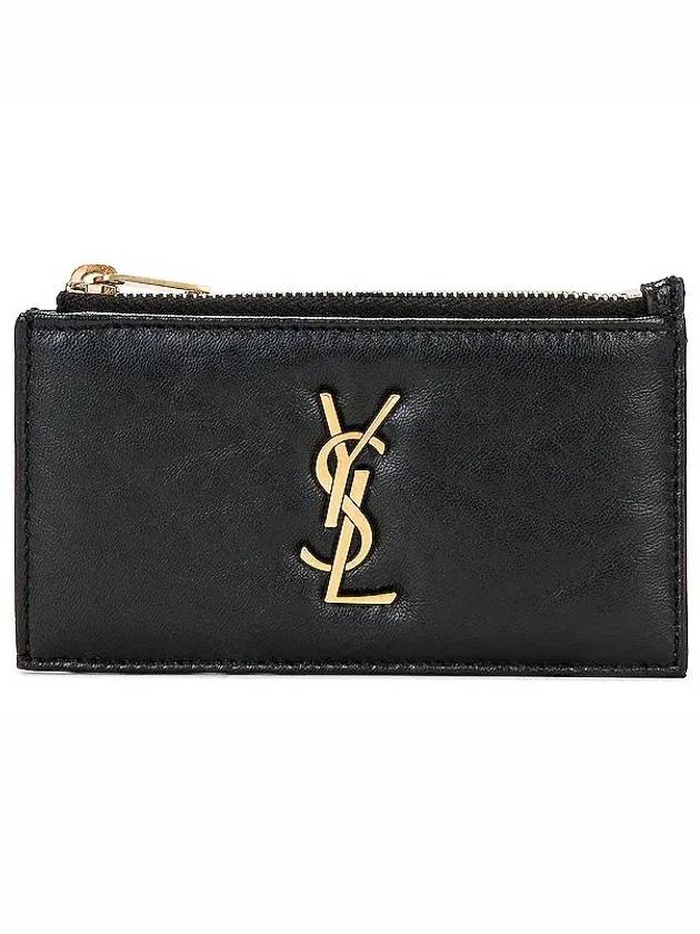 Luxury Saint Laurent Cassandre Zipped Card Wallet Black