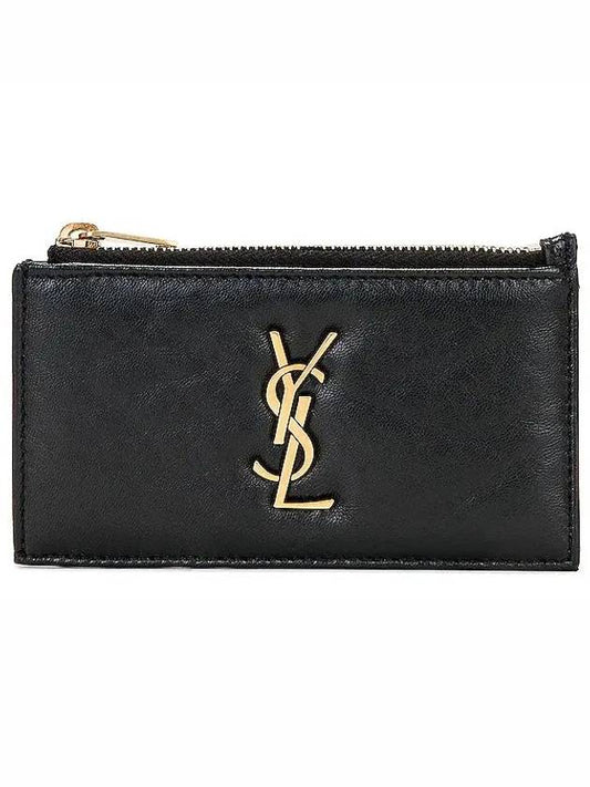 Luxury Saint Laurent Cassandre Zipped Card Wallet Black