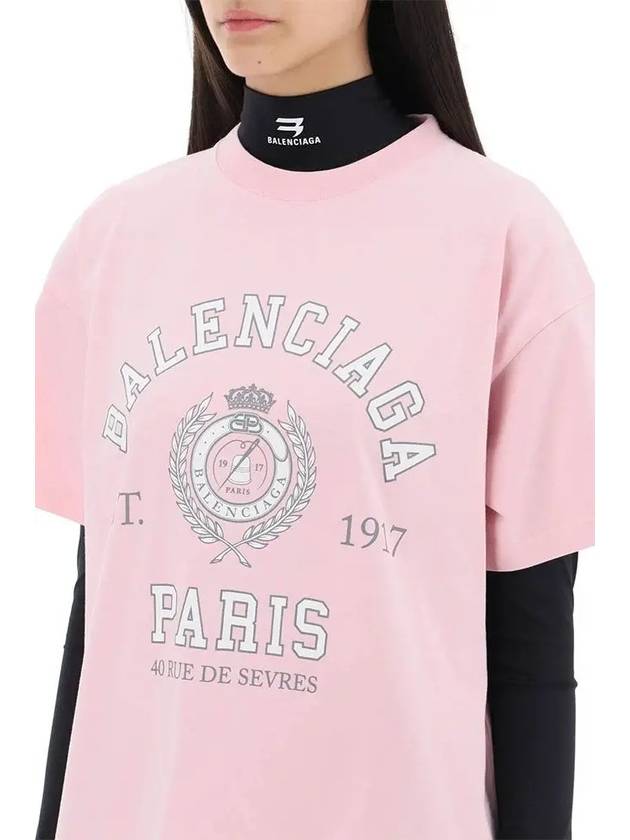 Luxury Balenciaga College 1917 Print Short Sleeve T-Shirt Pink