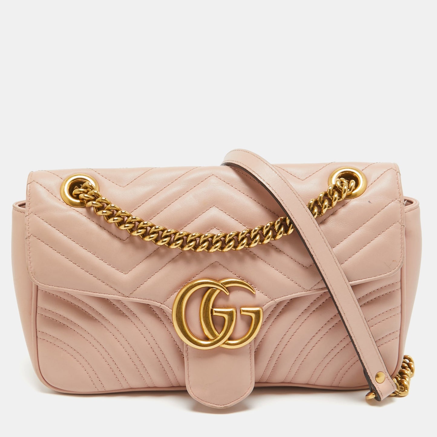 Luxury Gucci Trending 2025 Pink Matelass&eacute; Leather Small Gg Marmont Shoulder Bag..
