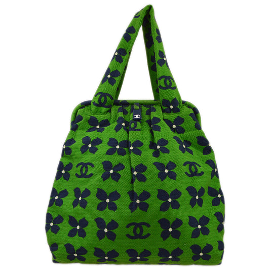 Chanel Green Canvas Flower Handbag