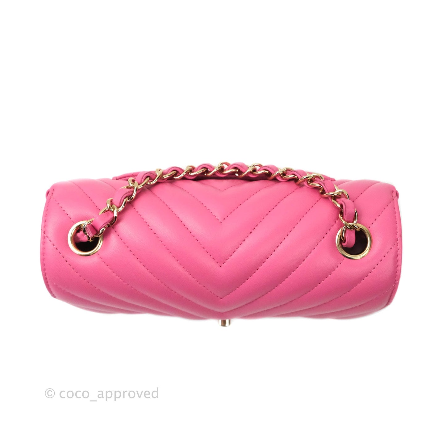 Chanel Chevron Mini Rectangular Lambskin Flap Pink Gold Hardware