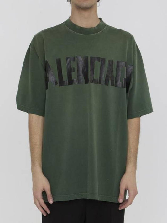 Luxury Balenciaga Tape Type Short Sleeve T-Shirt Green