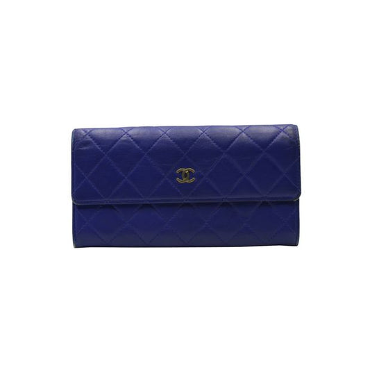 Luxury Chanel Blue Quilted Caviar Leather Wallet