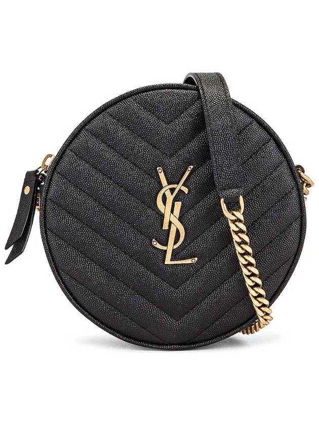 Luxury Saint Laurent Chevron Quilted Round Camera Cross Bag Black