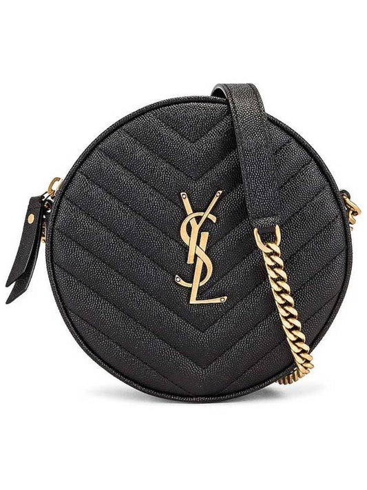 Luxury Saint Laurent Chevron Quilted Round Camera Cross Bag Black