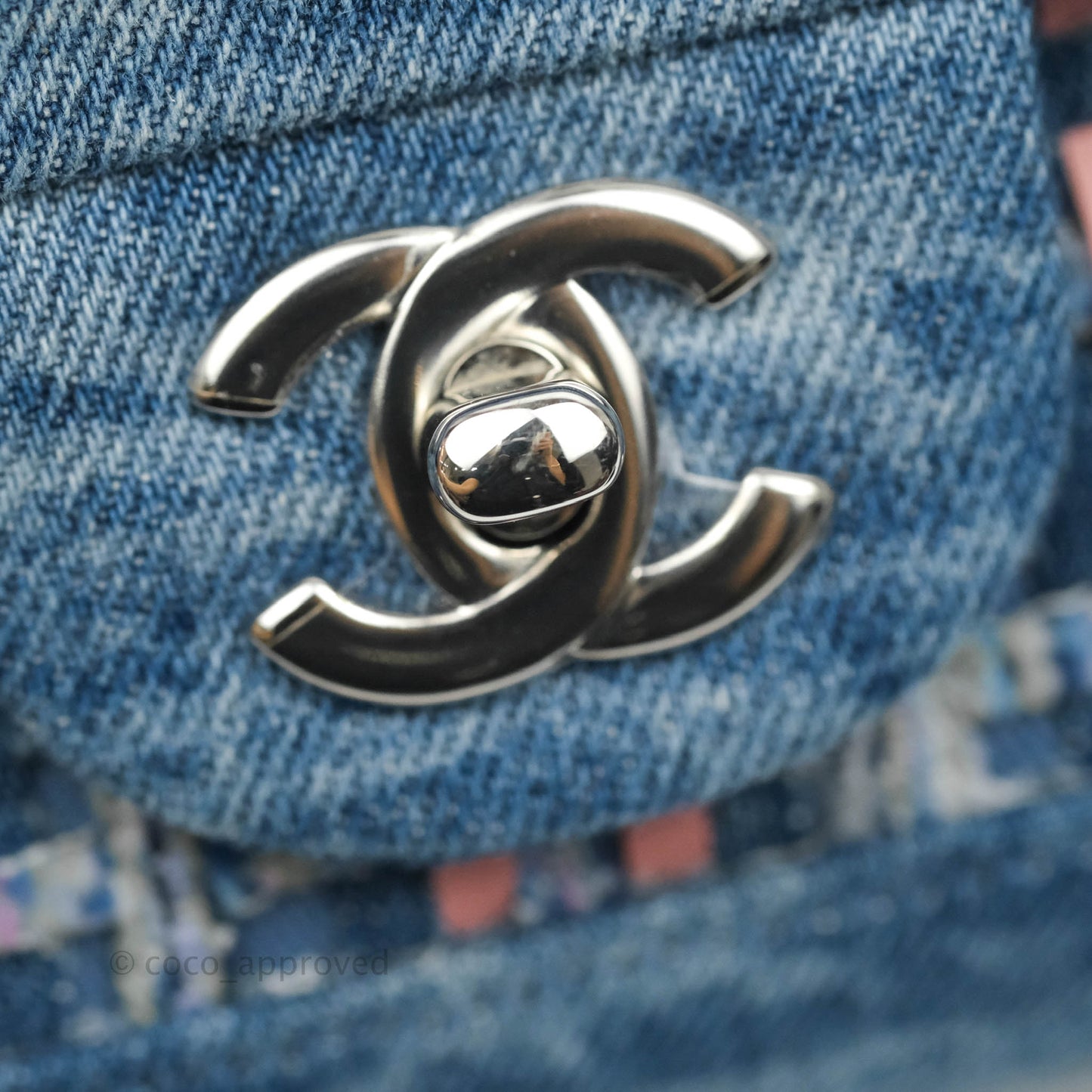 Chanel Quilted M/L Medium Double Flap Tweed Washed Denim Silver Hardware