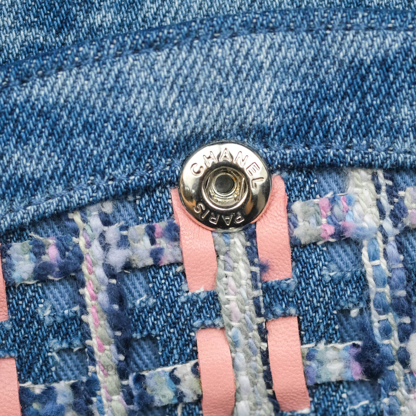 Chanel Quilted M/L Medium Double Flap Tweed Washed Denim Silver Hardware