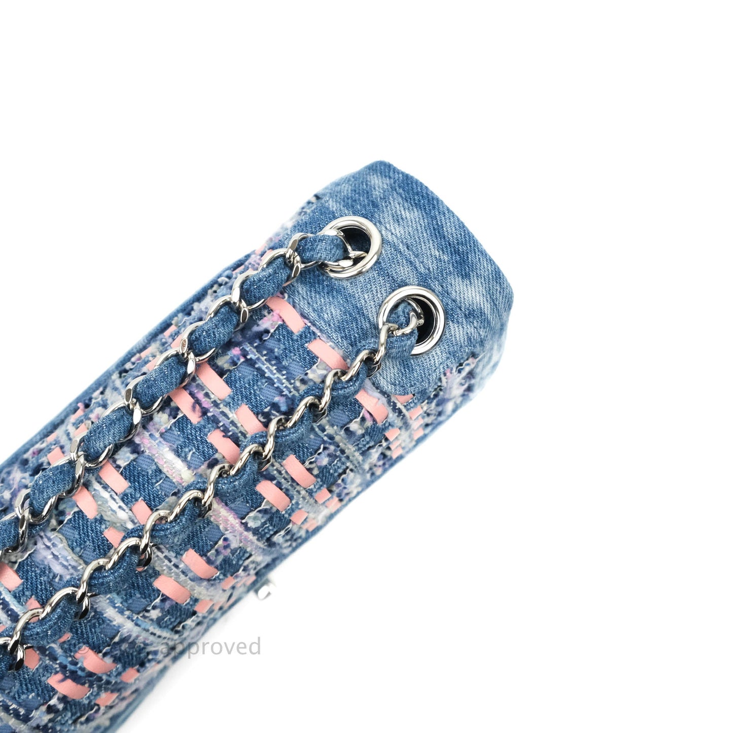 Chanel Quilted M/L Medium Double Flap Tweed Washed Denim Silver Hardware