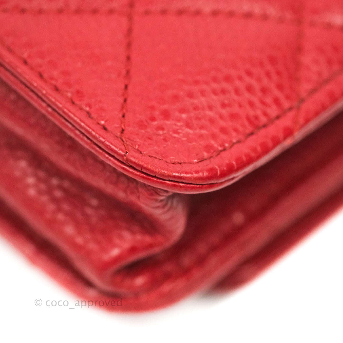 Chanel Quilted Wallet on Chain WOC Red Caviar Silver Hardware