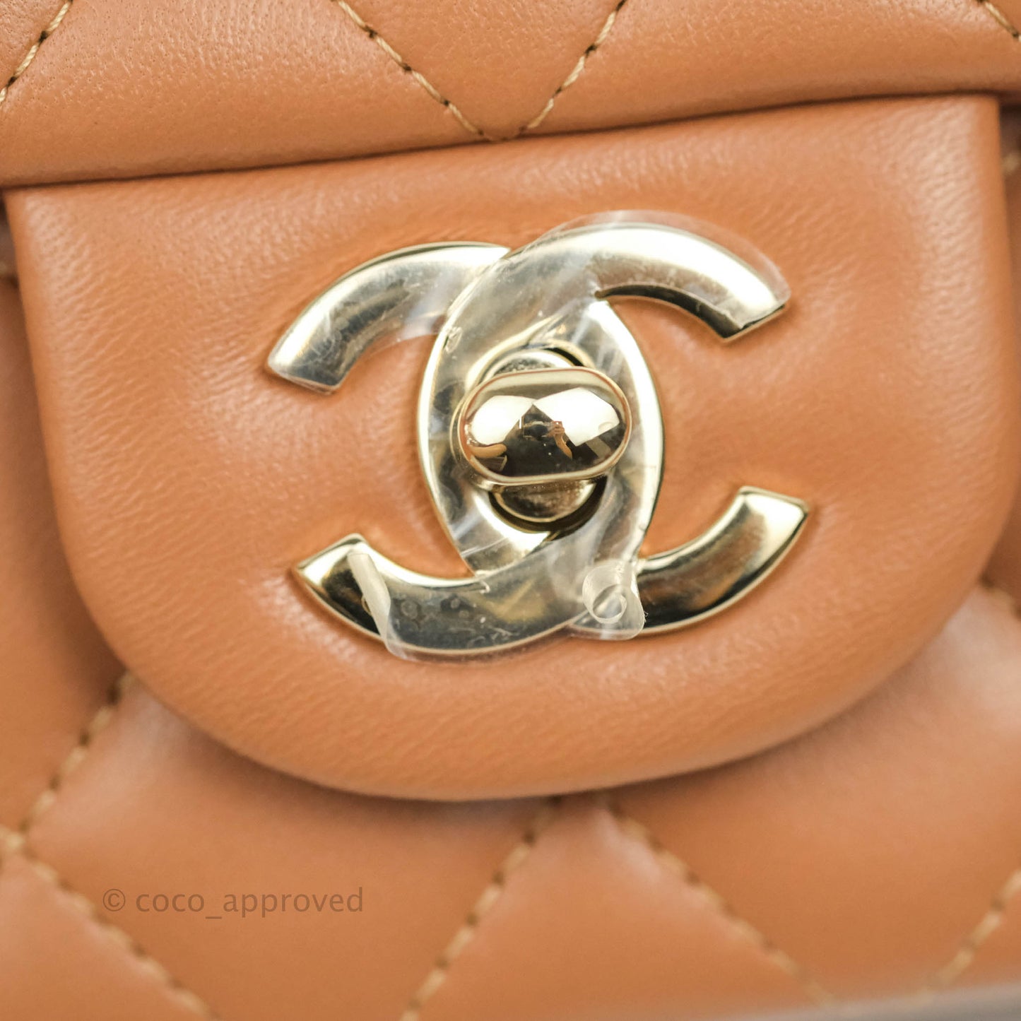 Chanel Mini Rectangular Quilted Caramel Dark Beige Lambskin Gold Hardware 21P