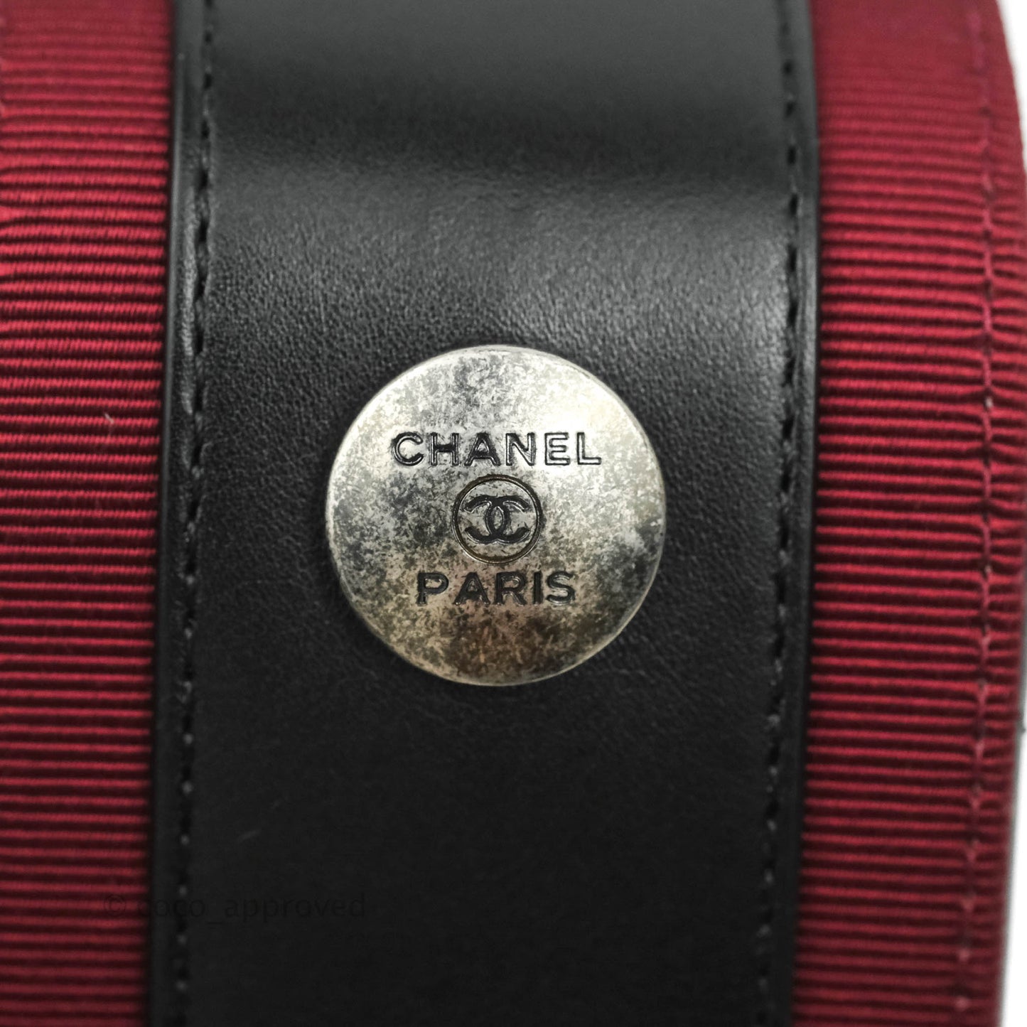 Chanel Small Button Up Camera Case Bag Black Calfskin Grosgrain Aged Gold Hardware