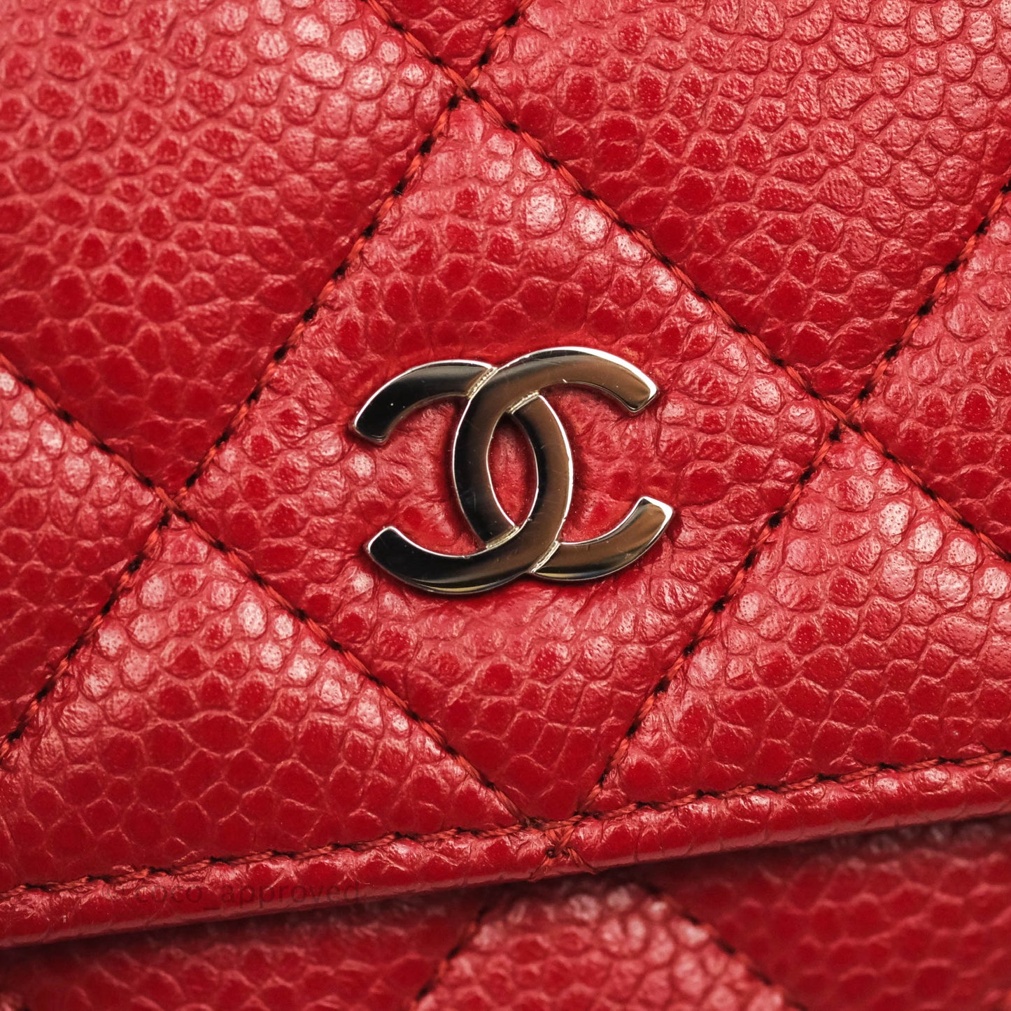 Chanel Quilted Wallet on Chain WOC Red Caviar Silver Hardware