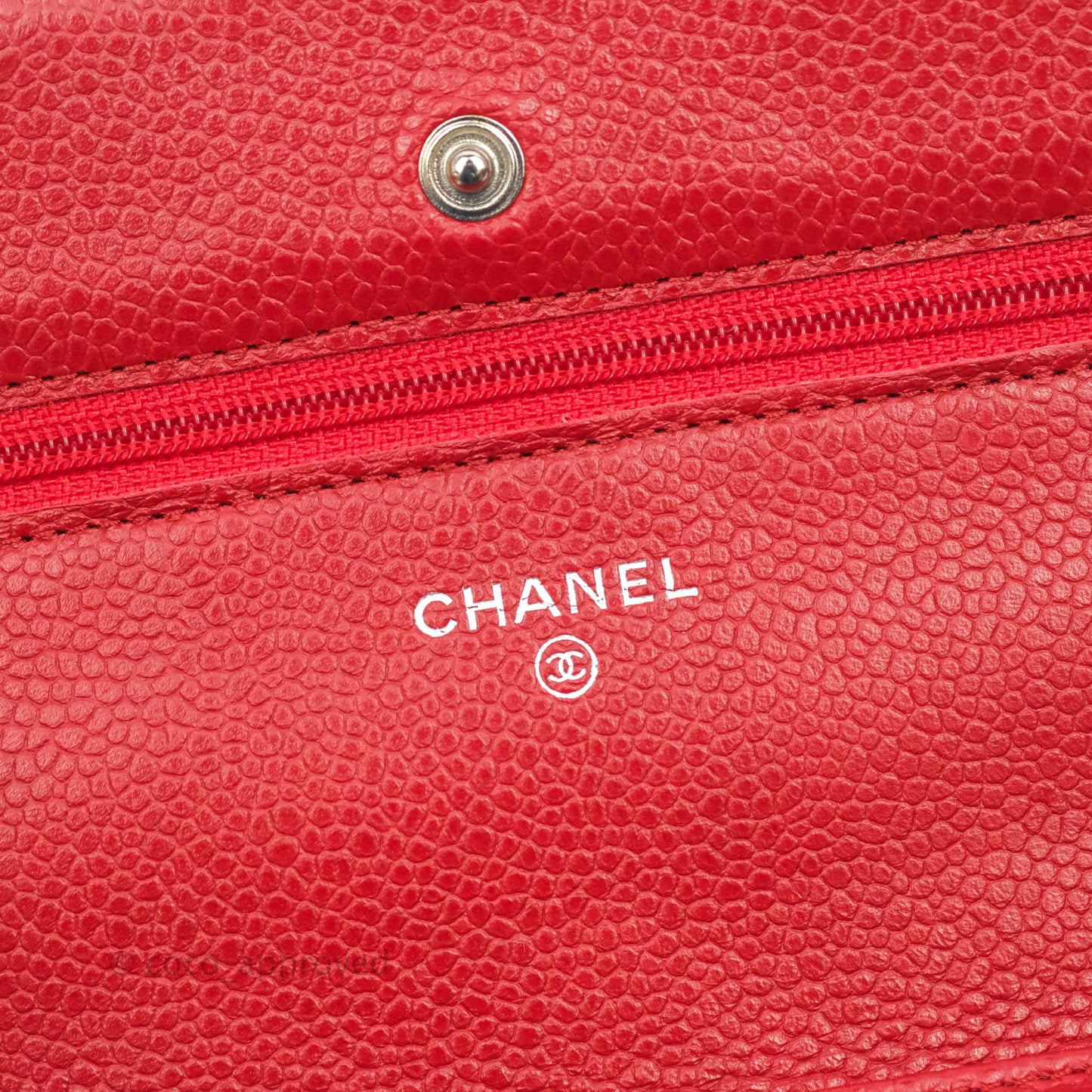 Chanel Quilted Wallet on Chain WOC Red Caviar Silver Hardware