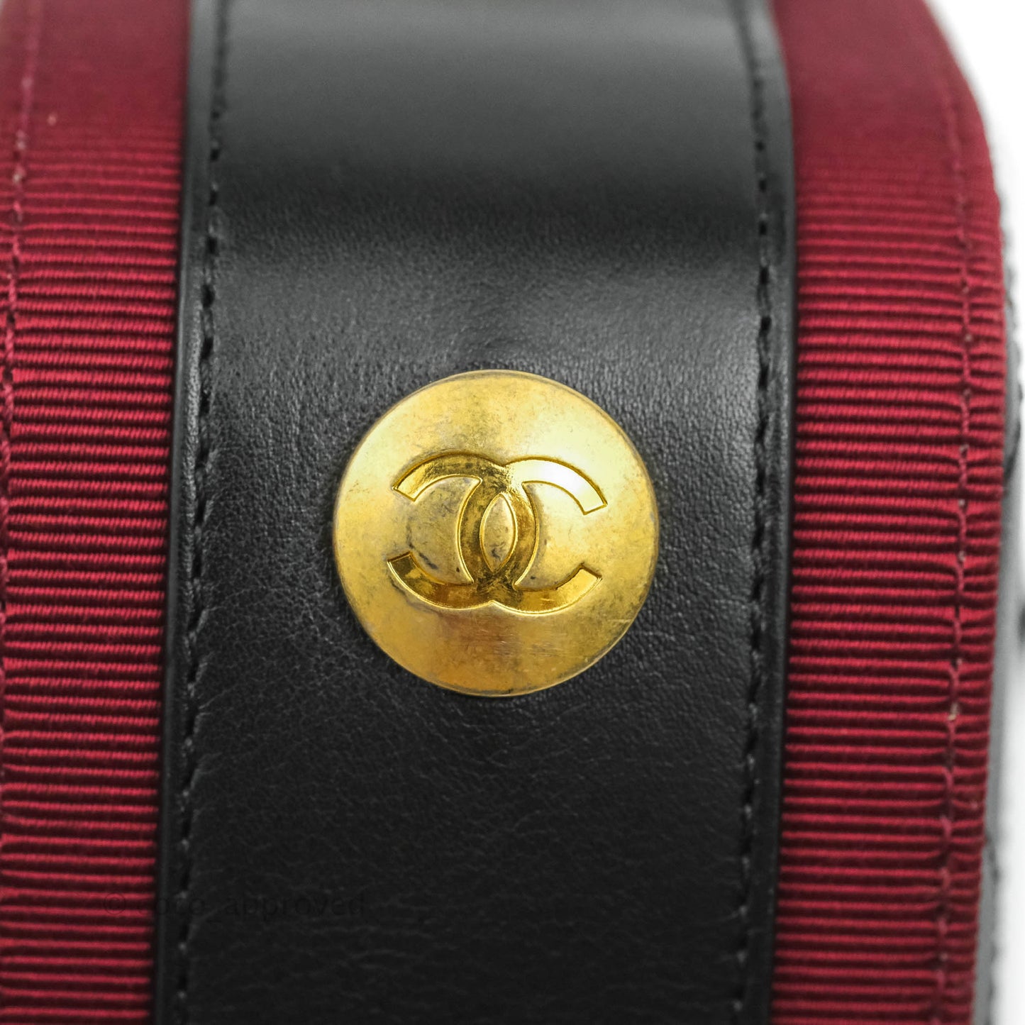 Chanel Small Button Up Camera Case Bag Black Calfskin Grosgrain Aged Gold Hardware