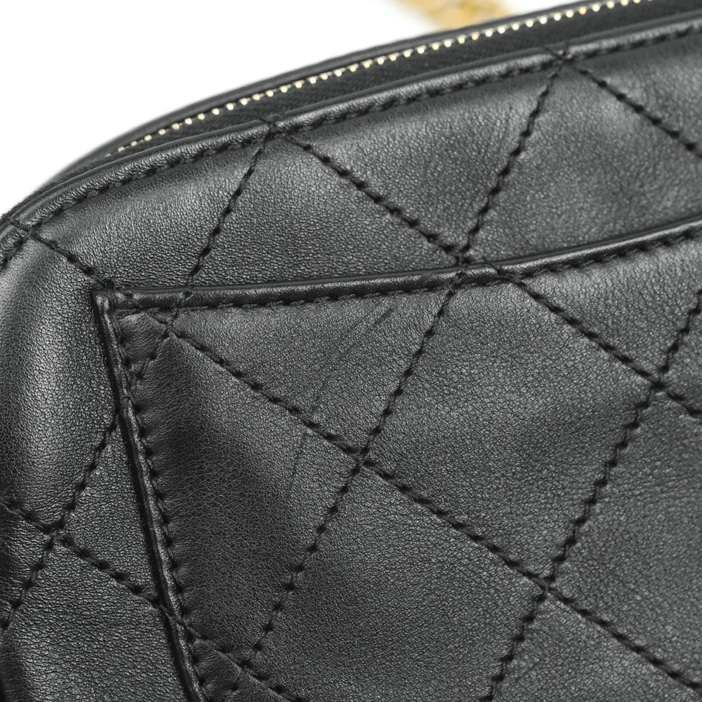 Chanel Small Button Up Camera Case Bag Black Calfskin Grosgrain Aged Gold Hardware