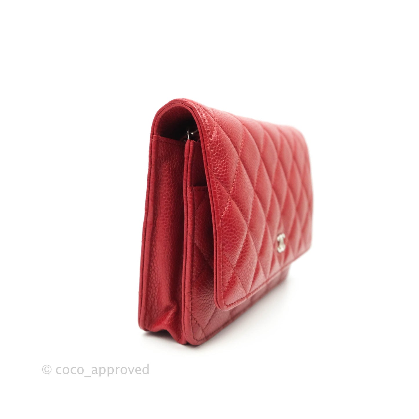 Chanel Quilted Wallet on Chain WOC Red Caviar Silver Hardware