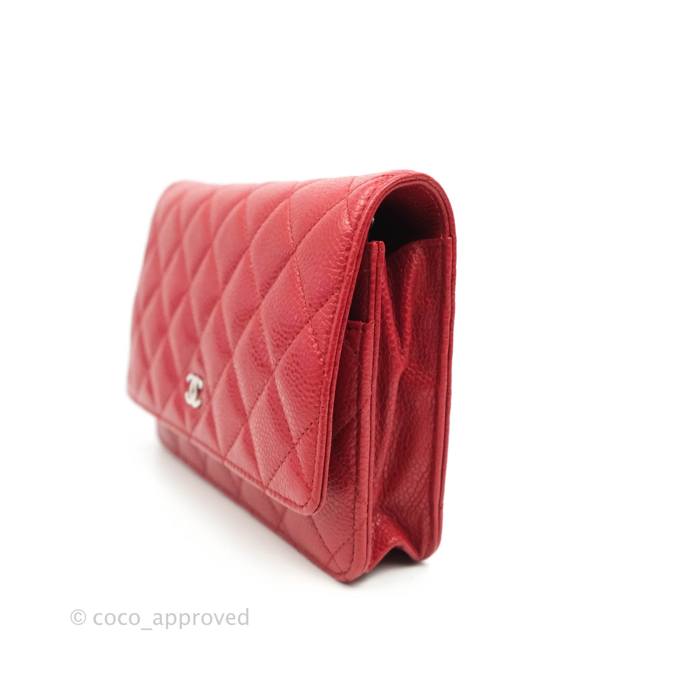 Chanel Quilted Wallet on Chain WOC Red Caviar Silver Hardware