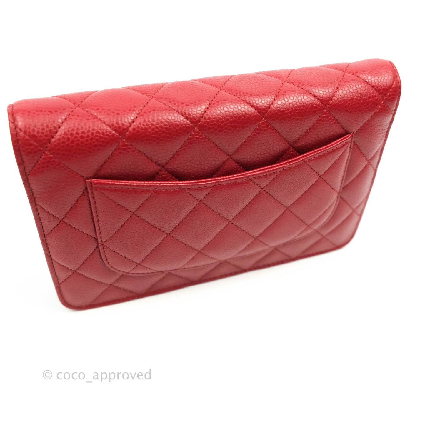 Chanel Quilted Wallet on Chain WOC Red Caviar Silver Hardware