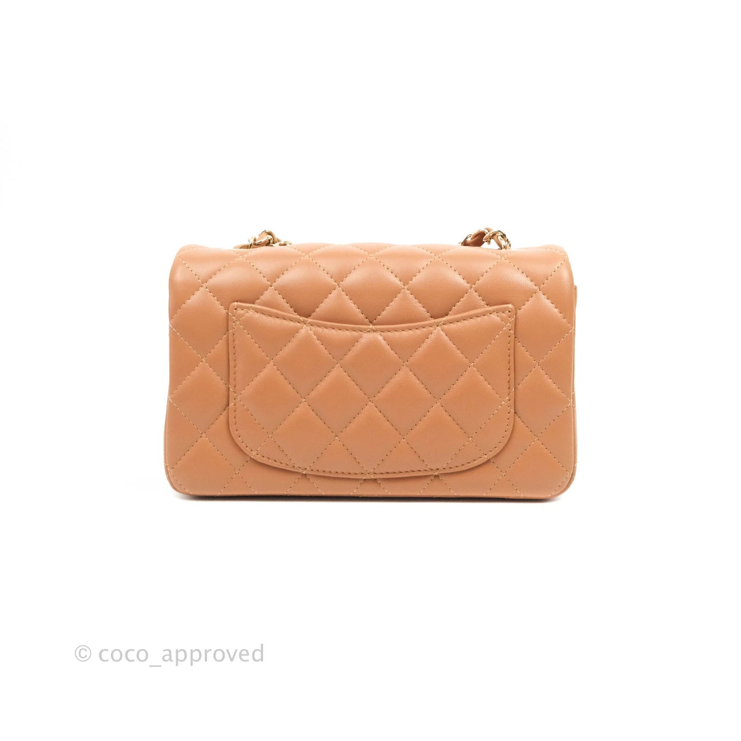Chanel Mini Rectangular Quilted Caramel Dark Beige Lambskin Gold Hardware 21P