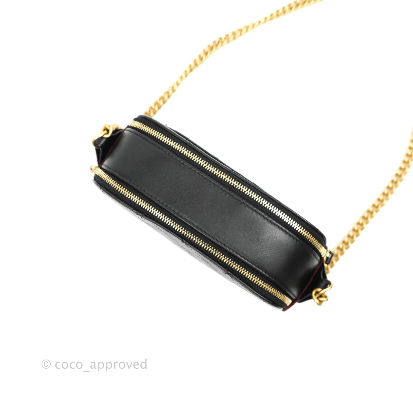 Chanel Small Button Up Camera Case Bag Black Calfskin Grosgrain Aged Gold Hardware