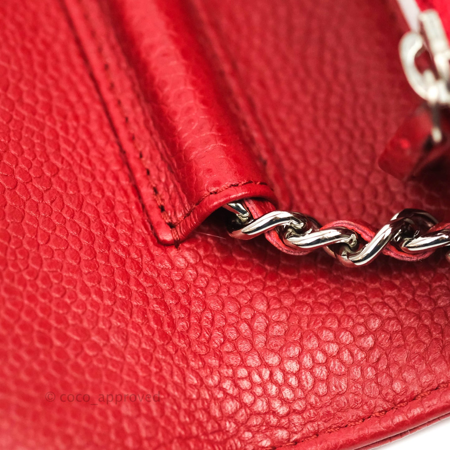 Chanel Quilted Wallet on Chain WOC Red Caviar Silver Hardware