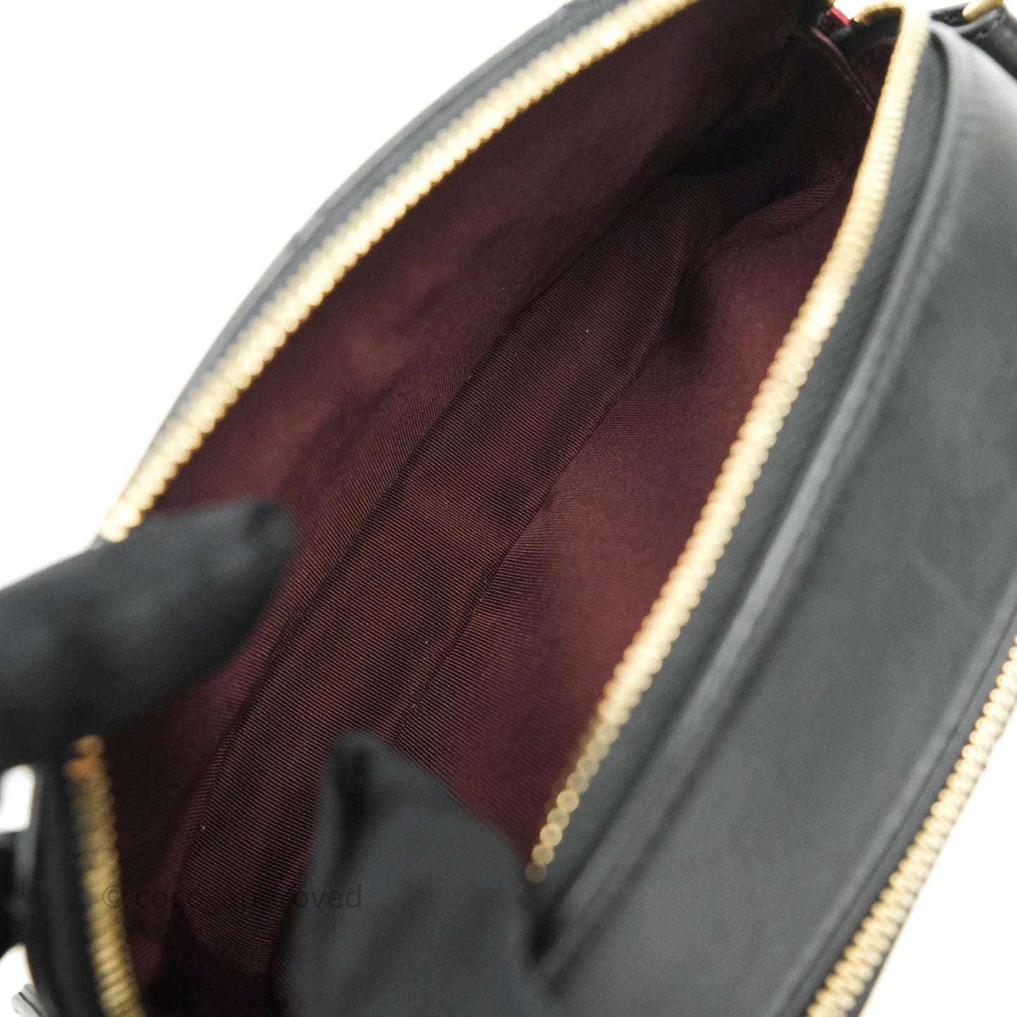 Chanel Small Button Up Camera Case Bag Black Calfskin Grosgrain Aged Gold Hardware