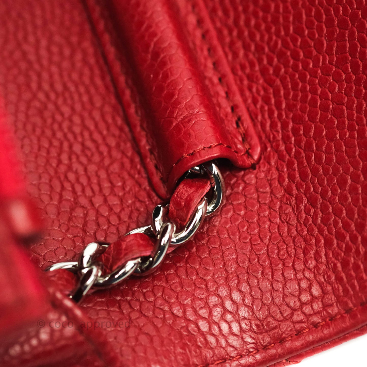Chanel Quilted Wallet on Chain WOC Red Caviar Silver Hardware