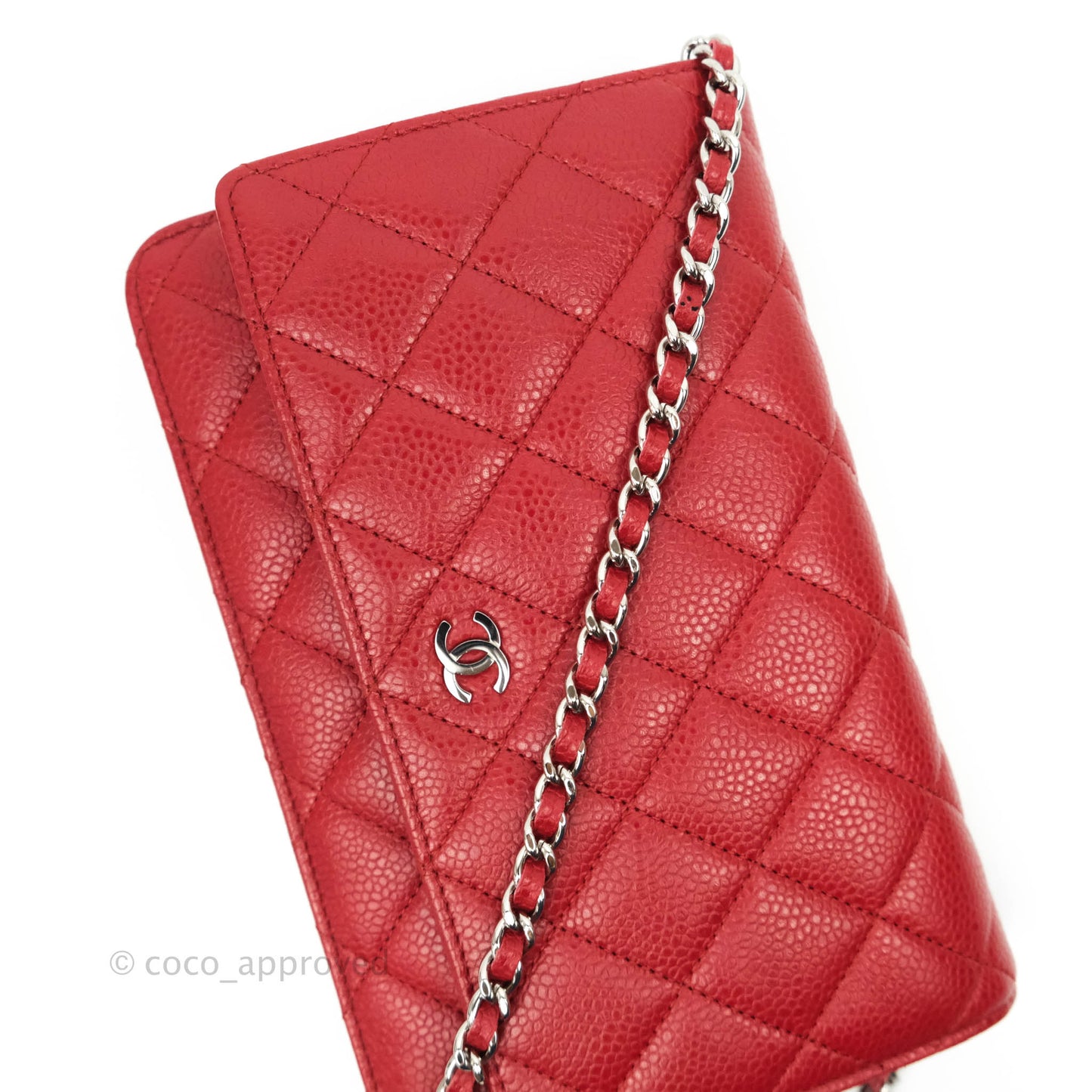 Chanel Quilted Wallet on Chain WOC Red Caviar Silver Hardware