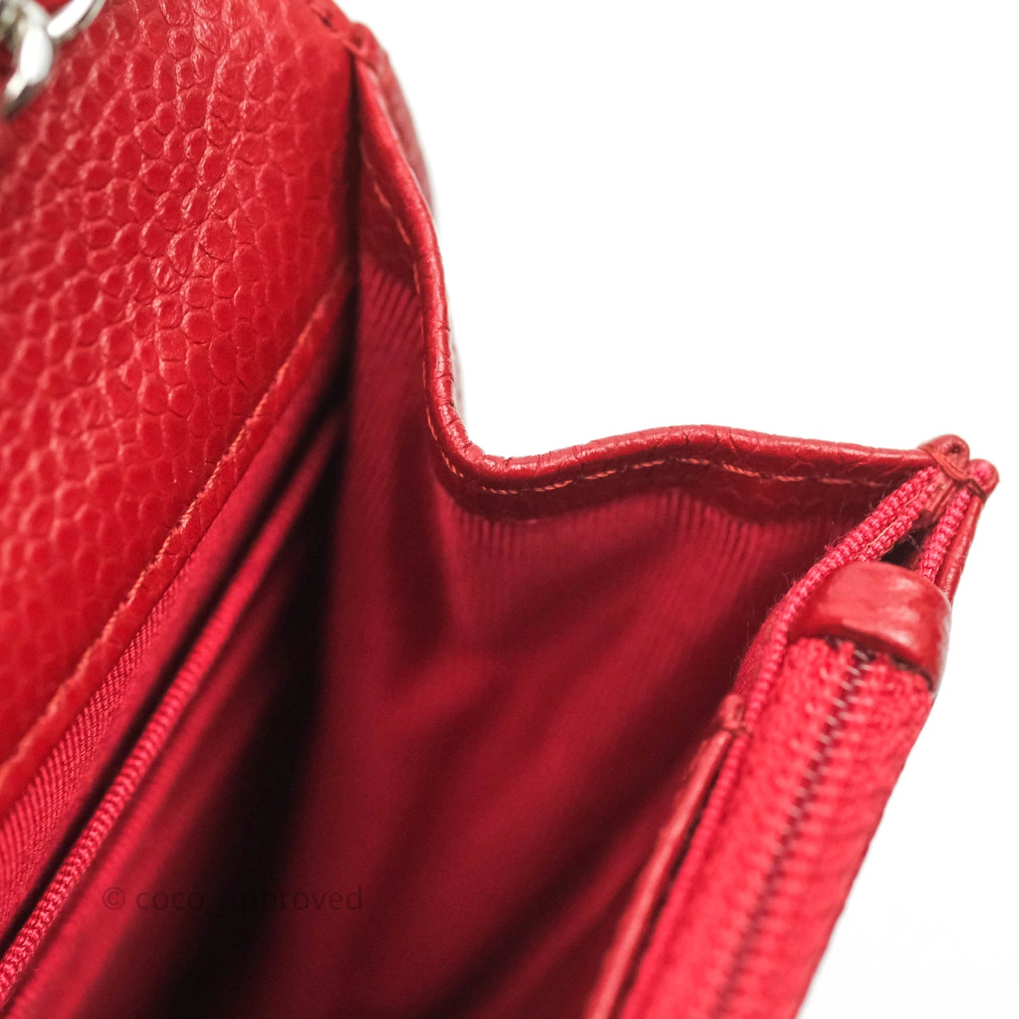 Chanel Quilted Wallet on Chain WOC Red Caviar Silver Hardware
