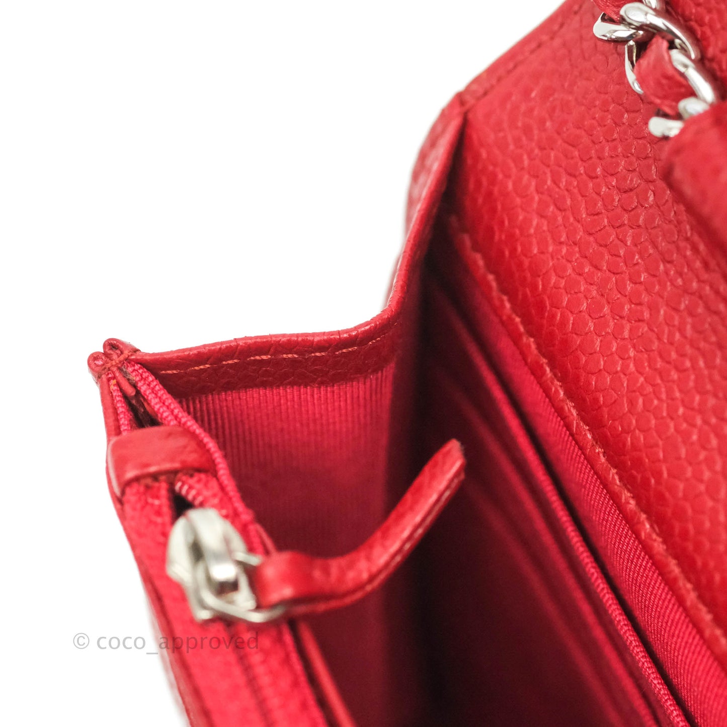 Chanel Quilted Wallet on Chain WOC Red Caviar Silver Hardware