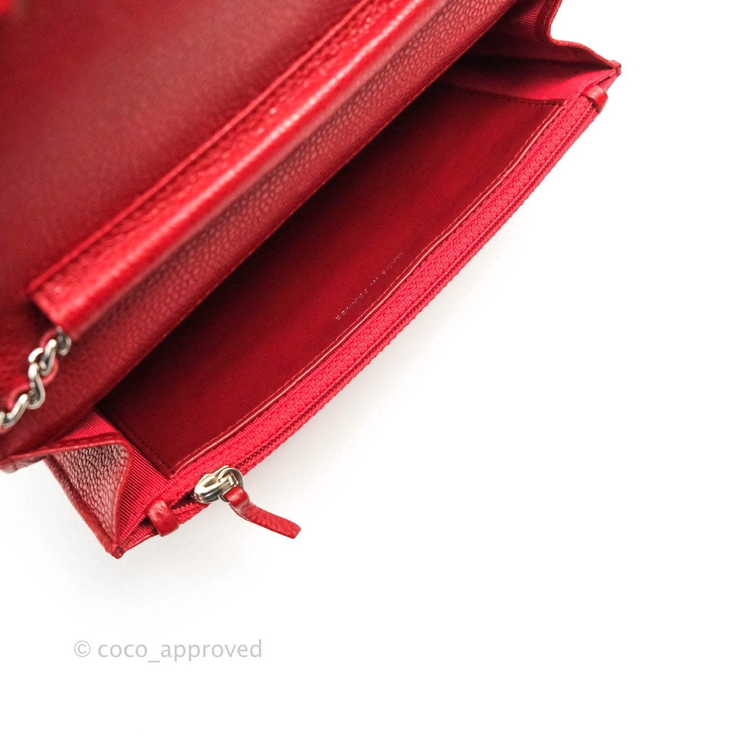 Chanel Quilted Wallet on Chain WOC Red Caviar Silver Hardware