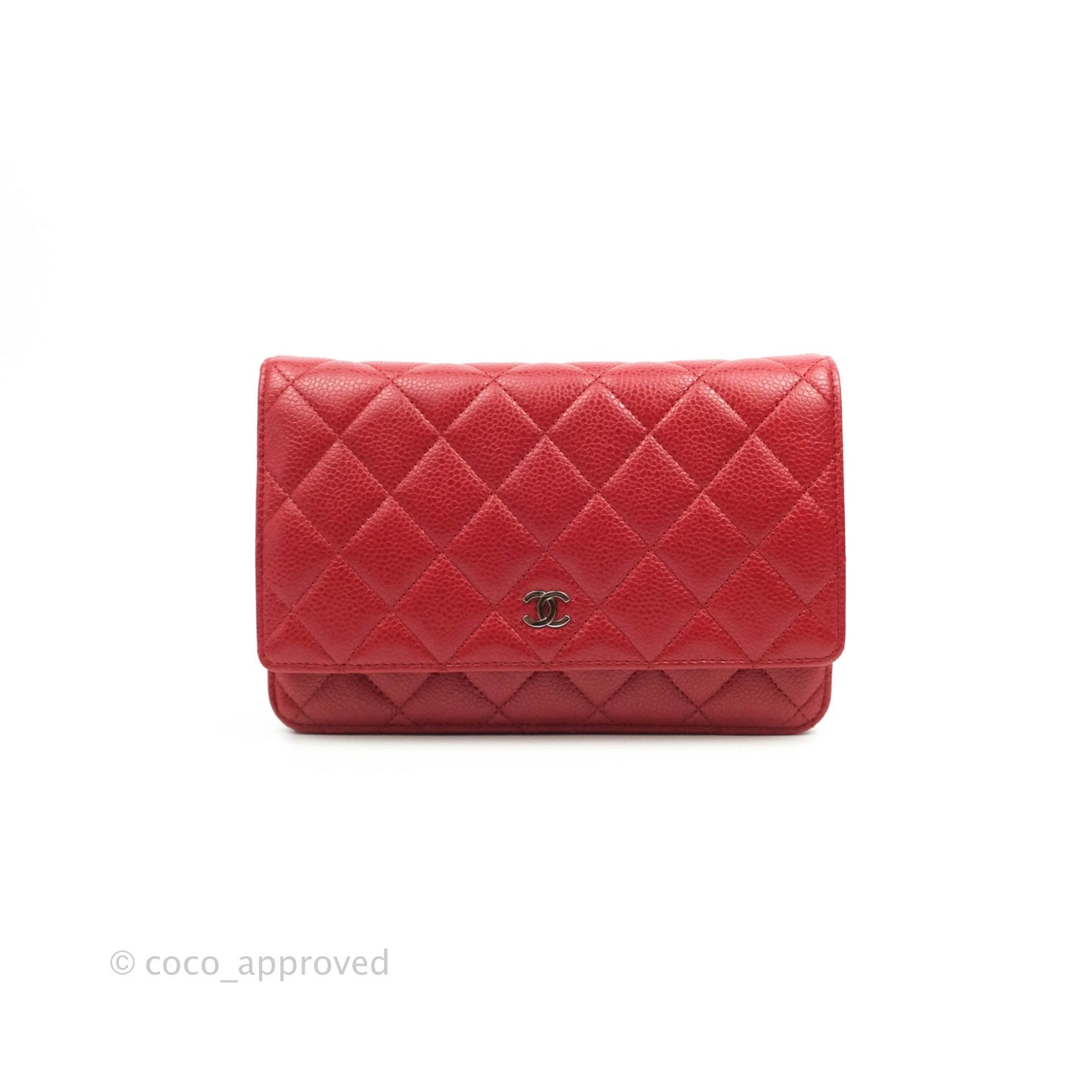 Chanel Quilted Wallet on Chain WOC Red Caviar Silver Hardware