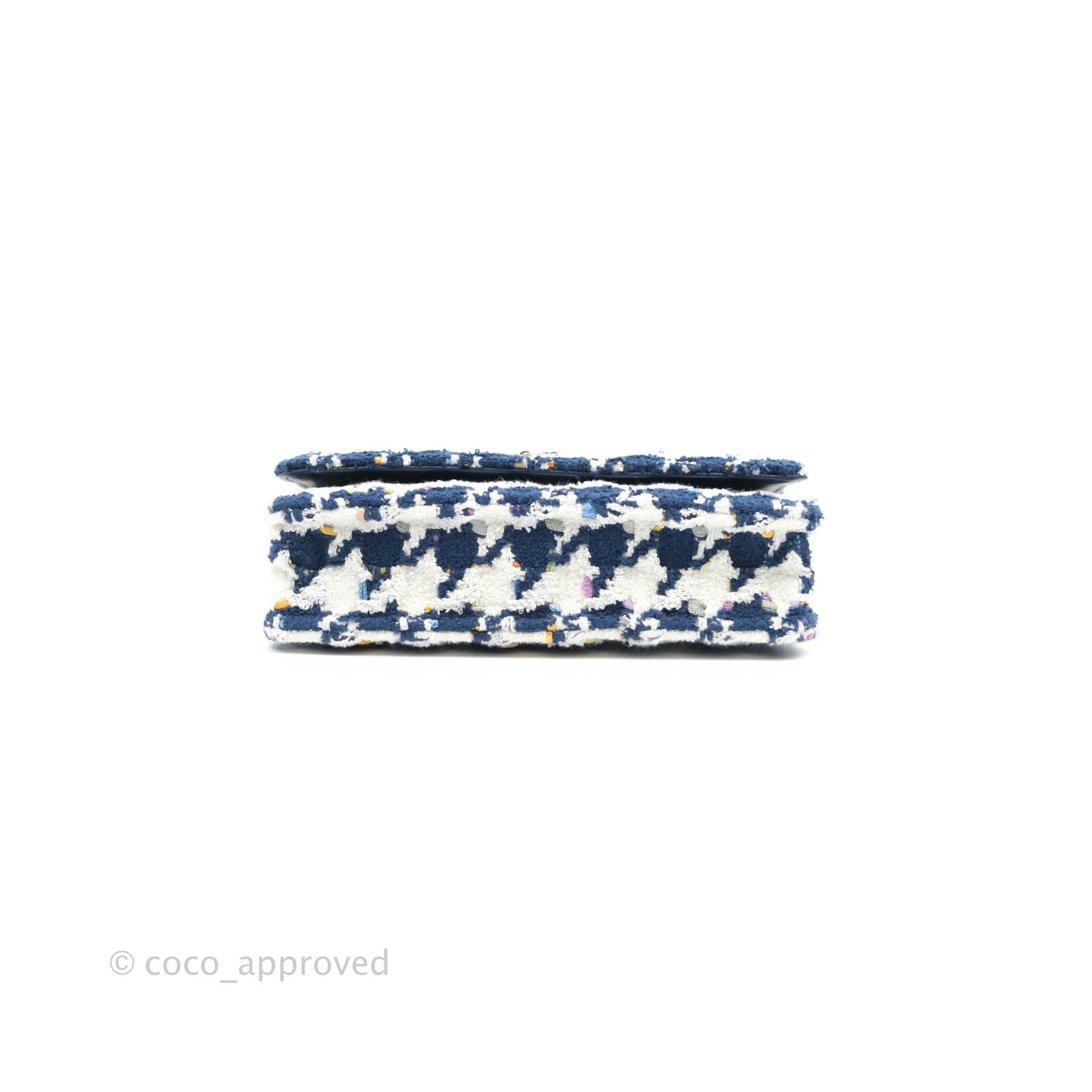Chanel 19 Wallet On Chain WOC Quilted Houndstooth Tweed Blue White